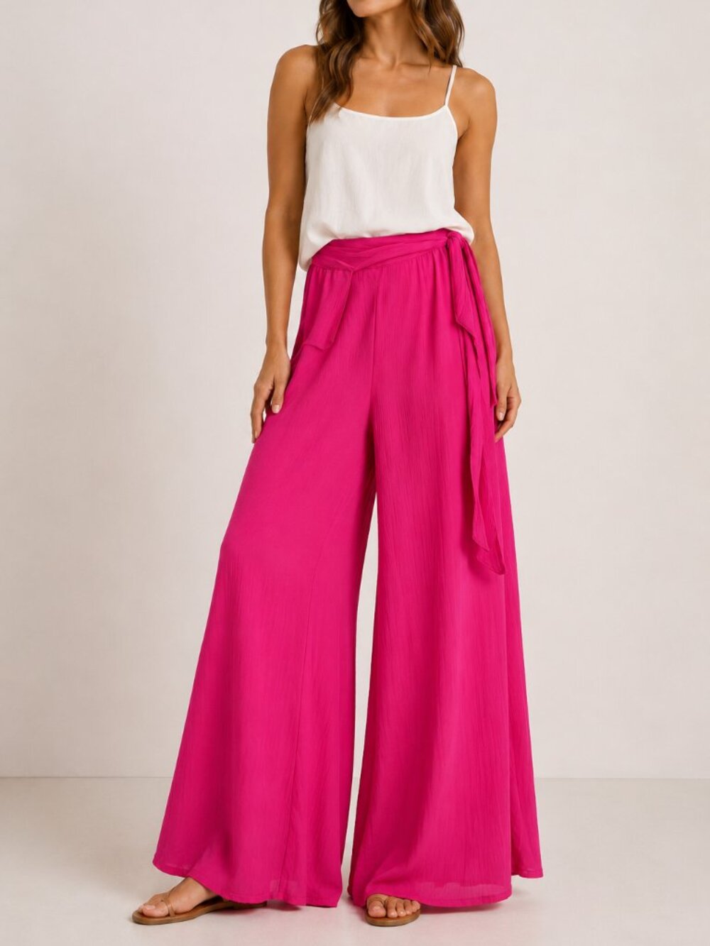 Splash Hot Pink Wide Leg Palazzo Pants | Wrap Tie Waist | Size M